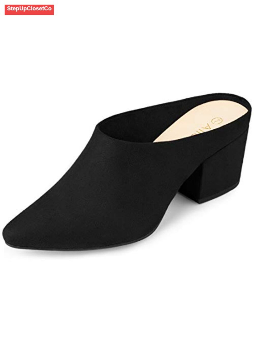 Faux Suede Pointed Toe Block Heel Mules Slip On Dress Shoes